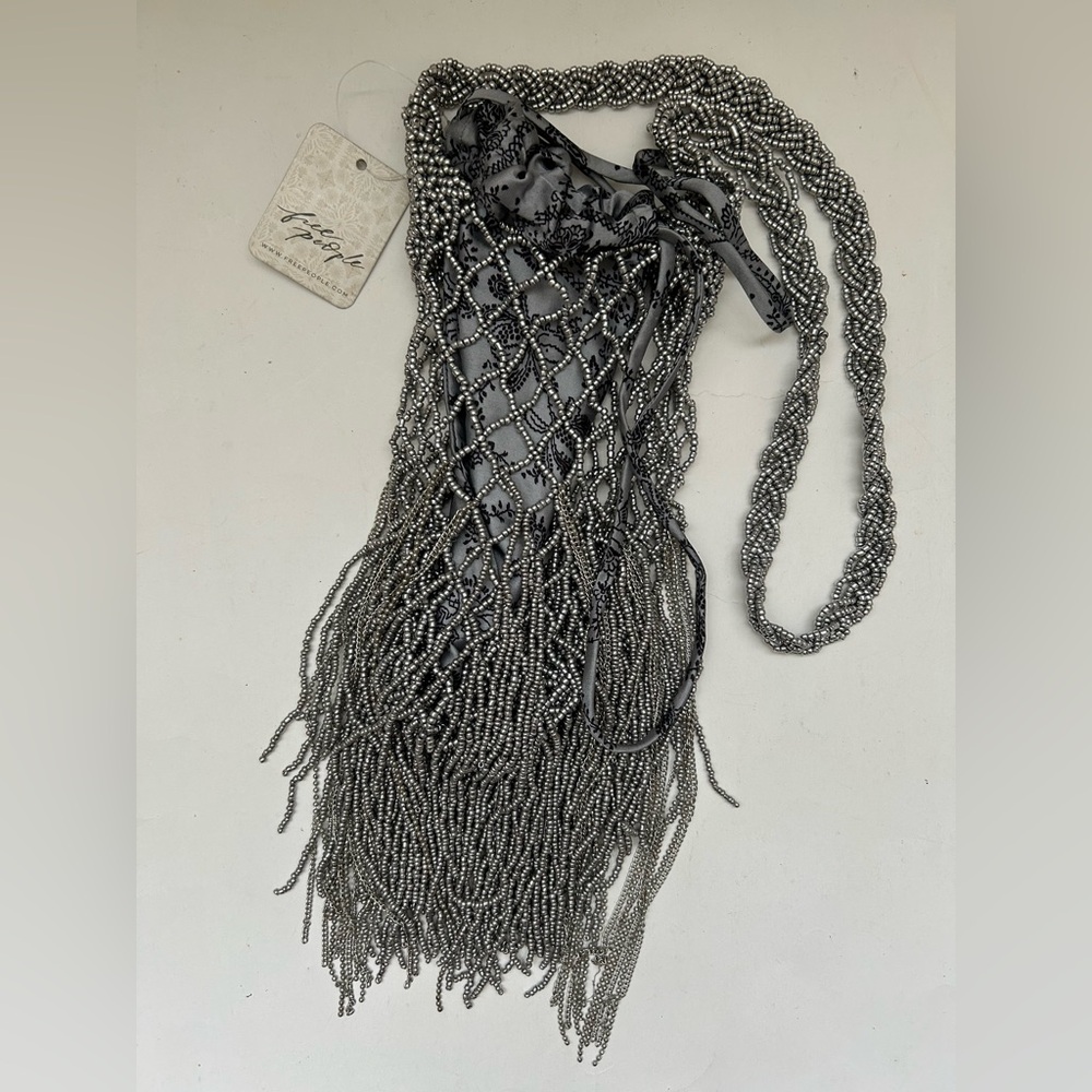 Free People NWT silver tone Hayes beaded pewter shoulder tote bag - Picture 5 of 10